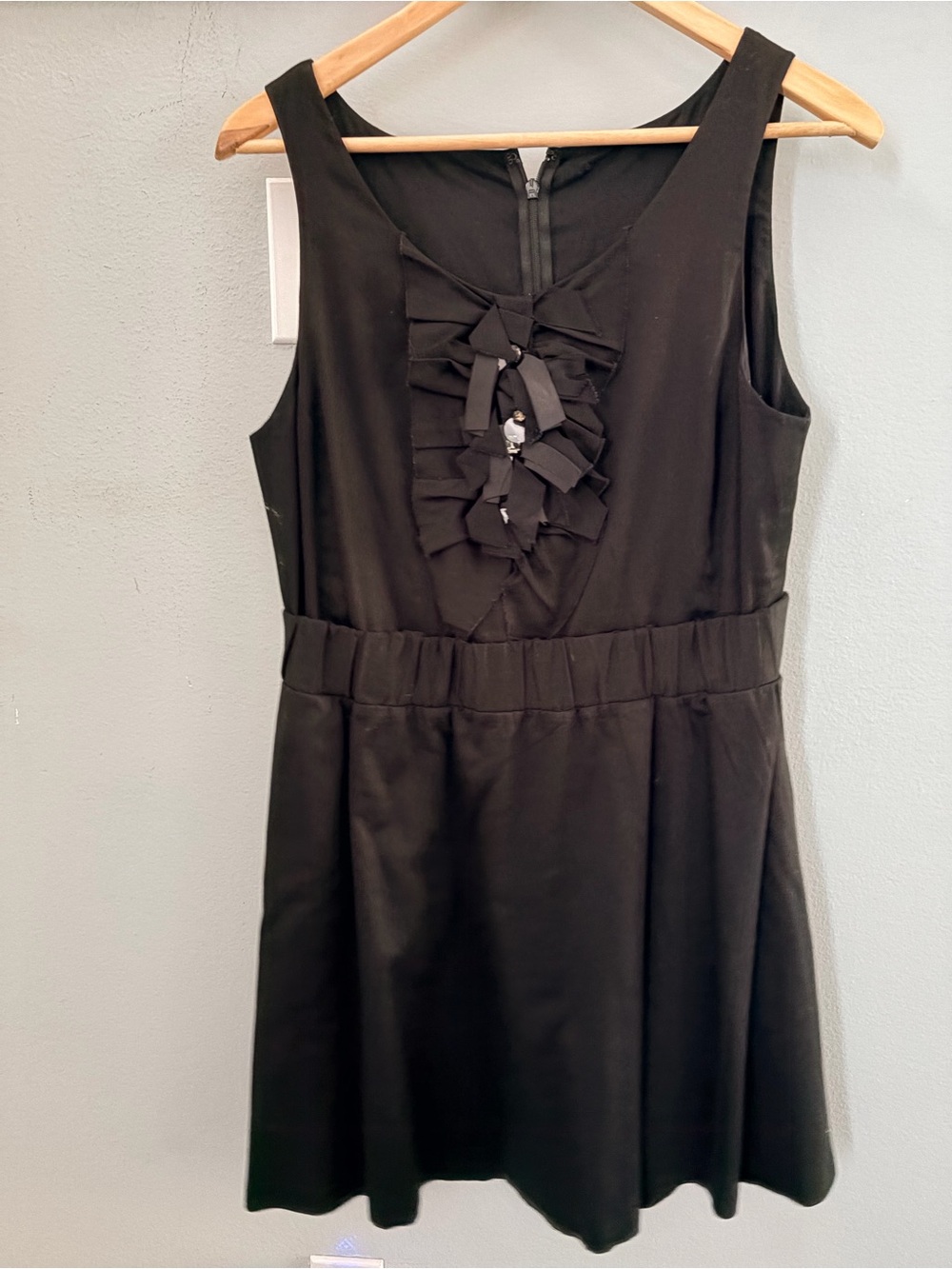 J. Crew Black Sleeveless Mini Dress with Ruffle Bow Front